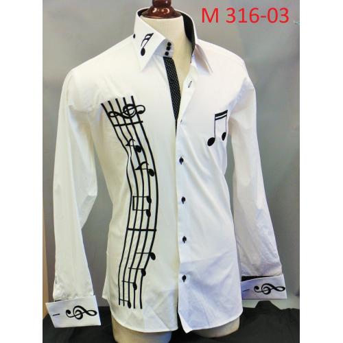 Axxess White / Black Music Embroidery Dress Shirt M 316-03